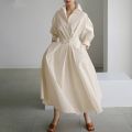 S-5XL Korean Fashion Long Sleeve Shirt Dress Chic Turndown Neck Ruched Maxi Dress Women 2022 Autumn Winter Clothes Streetwear. 