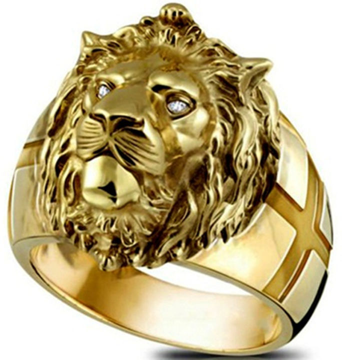 2023 New Golden Lion Head Ring Stainless Steel Cool Boy Band Party