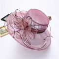 Women Foldable Organza Church Derby Hat Ruffles Wide Brim Summer Bridal Sun Hat.