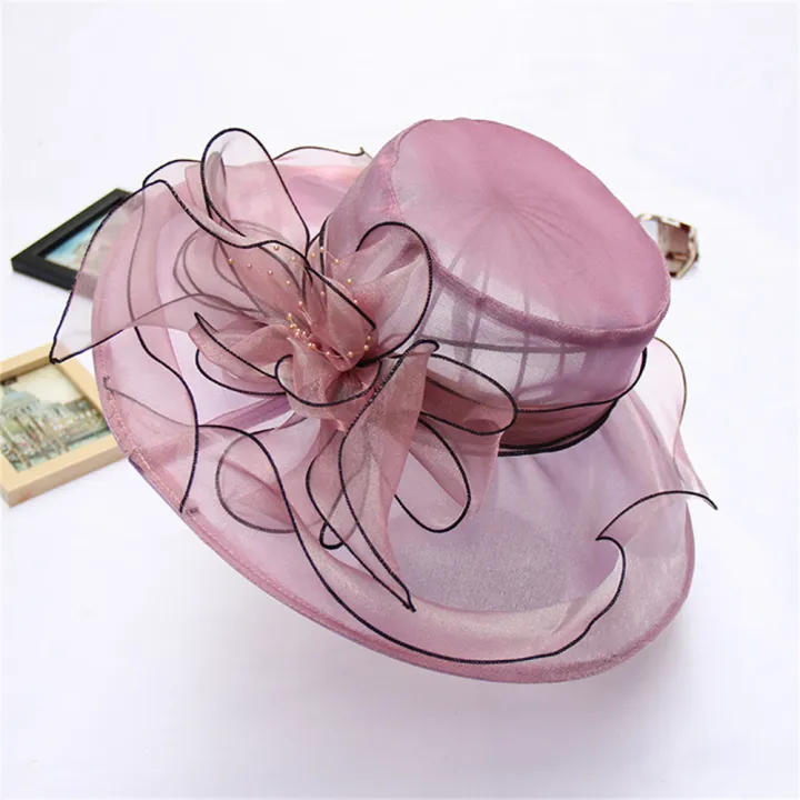Women%20Foldable%20Organza%20Church%20Derby%20Hat%20Ruffles%20Wide%20Brim%20Summer%20Bridal%20Sun%20Hat%20-%20Image%202