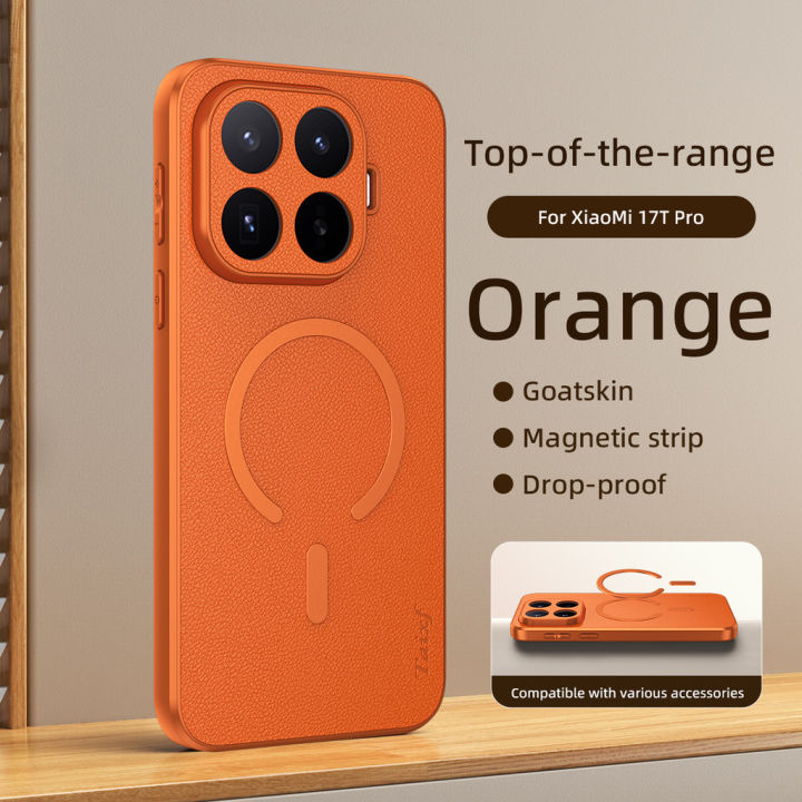 lthmy for Xiaomi 17T Casing Luxury Goatskin Skin Leather Phone Case Wireless Charging Shockproof Protection Back Hard Cover