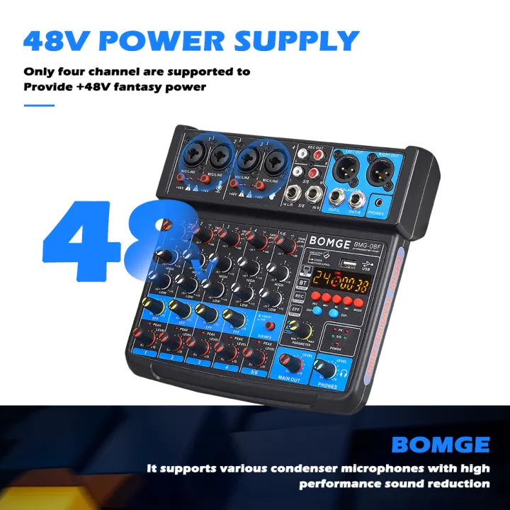 BOMGE%206%20Channel%20mini%20DJ%20Audio%20Sound%20Mixer%20Interface%20with%20MP3%E3%80%81%20USB,%20Bluetooth%20,%20Stereo%20Recording,%2048V%20Phantom%20Power,%2024%20DSP%20for%20karaoke,%20performance,%20church%20singing%20,%20%20streaming%20-%20Image%205