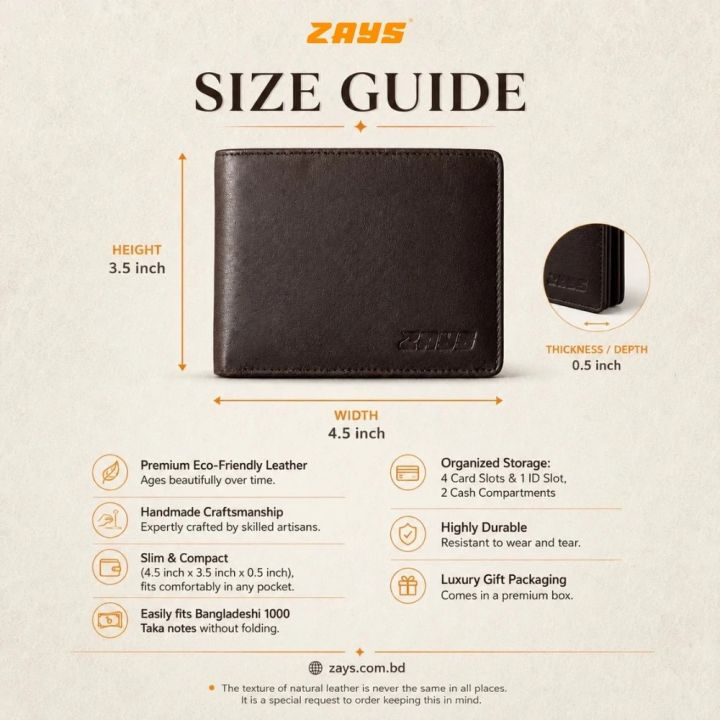 Zays%20Premium%20Eco-Friendly%20Leather%20Bifold%20Wallet%20for%20Men,%20Handmade%20Slim%20Compact%20Wallet%204.5%20x%203.5%20x%200.5%20Inch,%204%20Card%20Slots,%201%20ID%20Slot,%202%20Cash%20Compartments,%20Fits%201000%20Taka%20Note,%20Luxury%20Box%20-%20Image%202