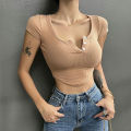 Xpqbb High Street Y2K Cropped T-Shirt Women Skinny V-Neck Basic Crop Tops Female Summer Slim Fit White Short Sleeve Tees. 