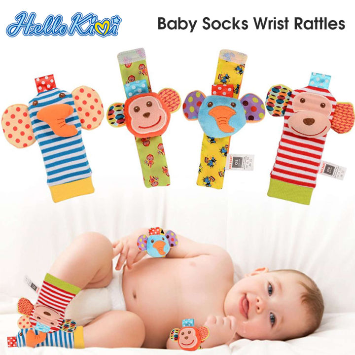 HelloKimi%204PCS%20Wrist%20Rattle%20Toys%20Baby%20Hand%20Wrist%20Rattles%20Cute%20Animal%20Hand%20Bell%20Infant%20Baby%20Toys%20Wrist%20Music%20Rattle%20Toys%20Wristband%200-6%20Months%20-%20Image%202