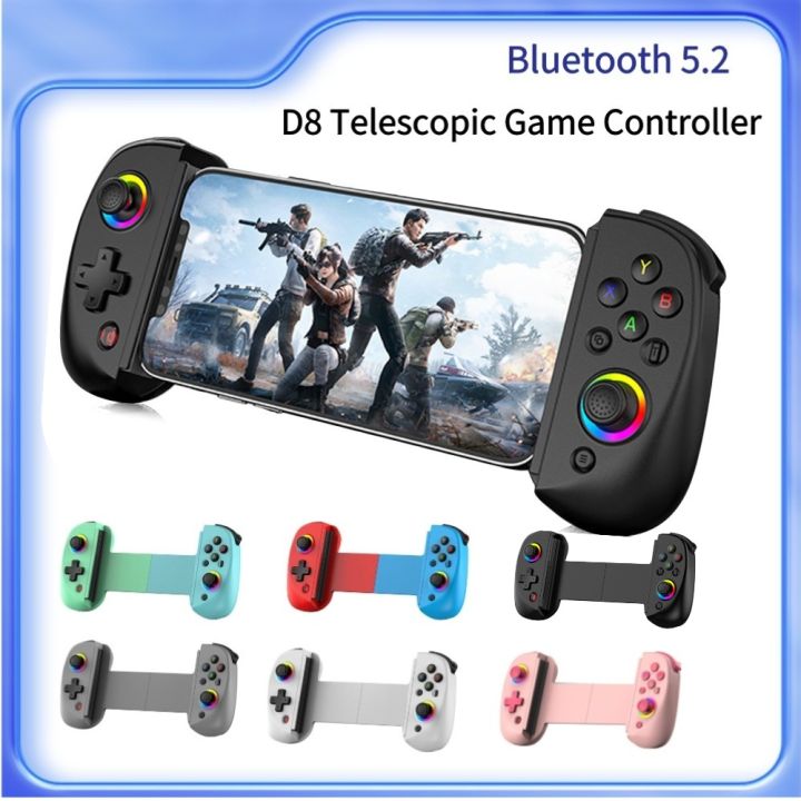 D8 Telescopic Game Controller RGB Light Mobile Phone Gamepad BluetoothCompatible with 6-axis Gyro for Android iOS PS3 PS4 Switch
