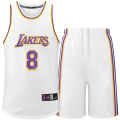 Lakers No.8 Kobe Bryant Mesh Embroidery Commemorative Yellow Purple White Round Neck Basketball Jersey Set.