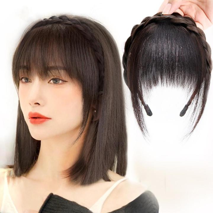 Air Bangs Wig Female Fishbone Plaits Wig Hair Hoop Bangs Natural Forehead Wig Set Invisible Seamless Fake Bangs