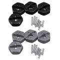 2 Set Aluminum Alloy 12mm Combiner Wheel Hub Hex Adapter Upgrades for Wltoys 144001 1/14 RC Car Spare Parts,Black & Grey.