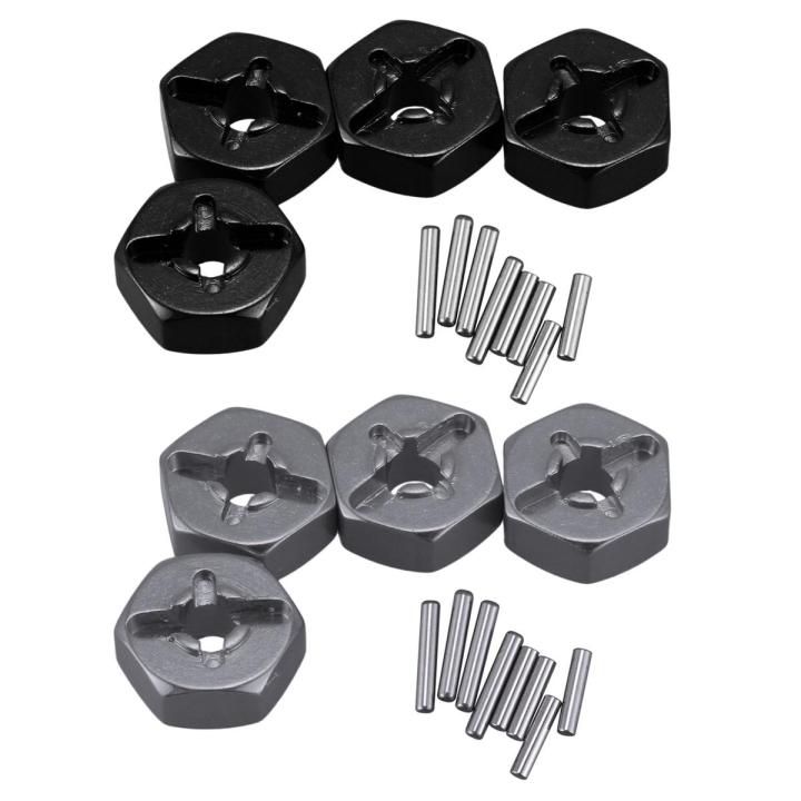 2 Set Aluminum Alloy 12mm Combiner Wheel Hub Hex Adapter Upgrades for Wltoys 144001 1/14 RC Car Spare Parts,Black & Grey