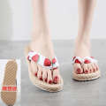 2022 Imitation Grass Woven Hemp soled Sandals Han Chao Wears Rubber Sole Herringbone Bottom Beach Flat Heel Clip Feet Women's Slippers.