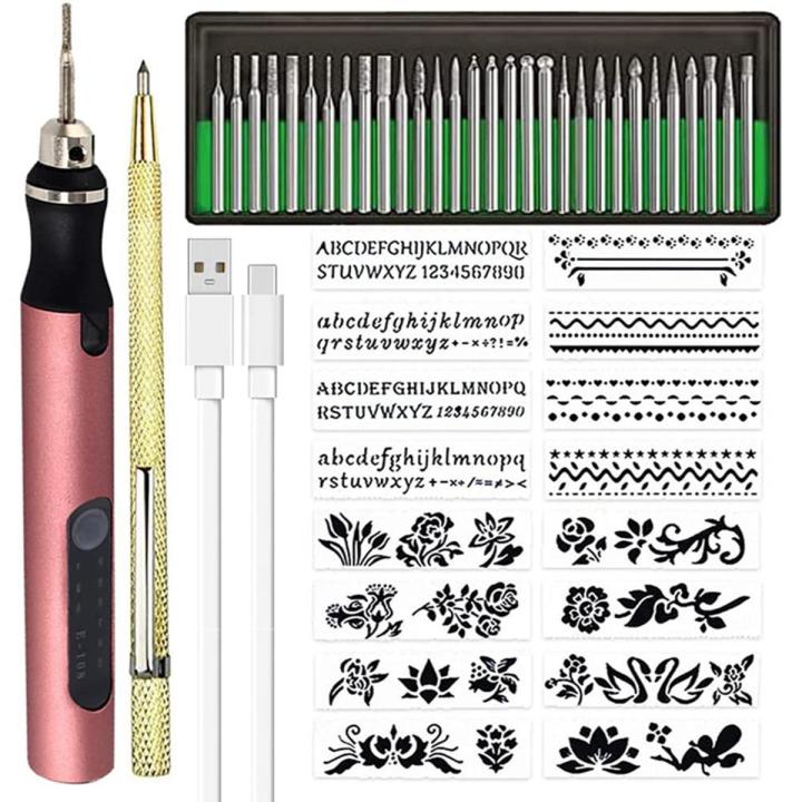Rechargeable Mini Engraver Pen DIY Engraving Tool Kit for Metal Glass Ceramic Plastic Wood Jewelry Stencils