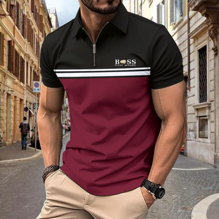 Spring%20Summer%20Autumn%20New%20Men's%20Short-sleeved%20Polo%20Shirt%20Sports%20Fitness%20Fashion%20Color%20Contrast%20Zipper%20High%20Quality%20Polo%20Shirt%20-%20Image%203