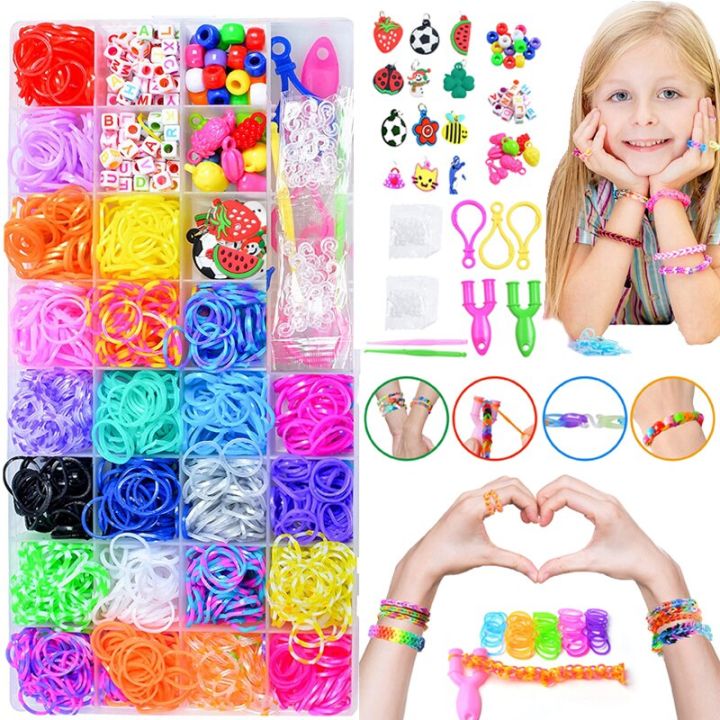Rubber Bands Loom DIY Handmade Bracelet Making Kits Beads Toys for Girls Children Craft Toys Christmas Gifts Weaving Tool Box