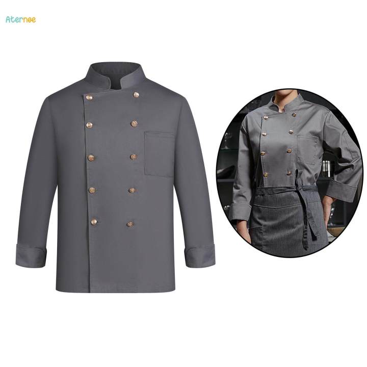 Chef Jacket Waiter Gray Wear Resistant Chef Coat for Kitchen XL