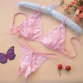 Women's Lace Underwear Set Bra Mesh Lace Print Three Point Underwear Set.