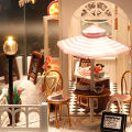 Wooden Toy Miniature Doll House Kit Chocolate Shop DIY LED Light Dollhouse Doll House Kids Gift Toys.