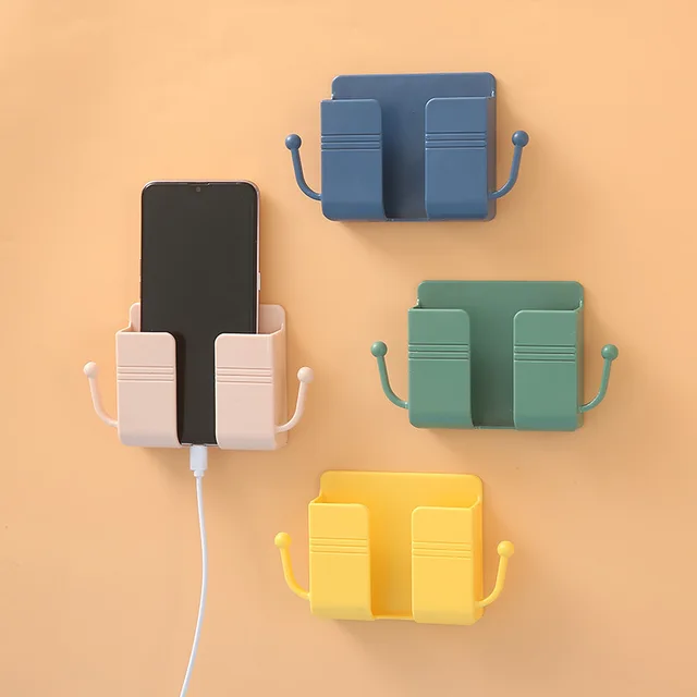 Mobile Phone Charging Hanging Holder Multifunction Wall Mounted Plug Bracket Remote Control Mounted Storage Box