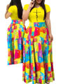T9042 Amazon AliExpress 2023 Summer New European and American Temperament Commuter Digital Printed Long Dress.