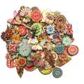 Cartoon animals, butterflies, birds, flower pieces, wooden buttons, handmade materials. 