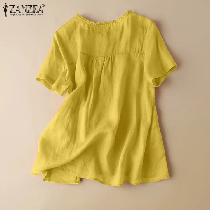 ZANZEA%20Women%20Short%20Sleeve%20Button%20O-Neck%20Shirt%20Summer%20Casual%20Cotton%20Baggy%20Blouse%20Tops%20#2%20-%20Image%204