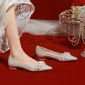 Flat Wedding Shoes Bridal Shoes Women's Hexiu Wedding Dress Two-Way Wear2023New Style White Low Heel Wedding Shoes Pregnant Women Can Wear. 