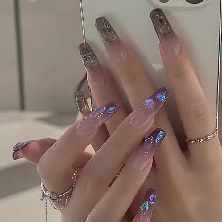 24pcs%20Black%20Pink%20False%20Nails%20Ballerina%20Wearable%20Nails%20Multiple%20Styles%20Manicure%20Decor%20Glitter%20Star%20Y2k%20Design%20Finished%20Nail%20-%20Image%205