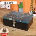 Retro tinplate box with lock key desktop storage box cosmetics document storage household jewelry empty box. 