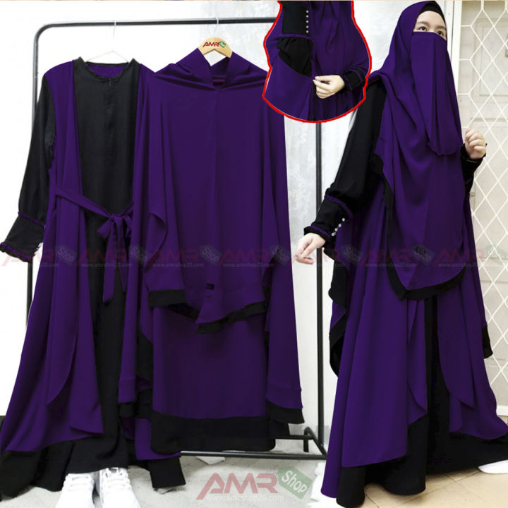 Stylish Muslim Women Hijabi Burqa Set from Indonesia, Fibric Dubai Cherry