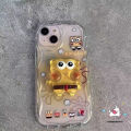 Spongebob Patrick Star 3D Steric Doll Stand Case Compatible For Redmi 12 A1 9A 9T 12C 10 10C 9 10A A2 9C NFC Note 12 10 10s 8 9 11 11s Pro Max Poco M3 Mi 11 12 Lite 3D Wavy Curved Edge Couples Cover.