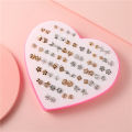 36 Pairs Box Earrings Love Stud Earrings Set Women Wholesale Mixed Color Gold & Silver Point Diamond Earrings Box Stud Earrings Accessories. 