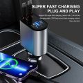 120W 4 IN 1 Retractable Car Charger USB Type C Cable For IPhone Xiaomi Huawei Samsung Fast Charge Cord Cigarette Lighter Adapter.