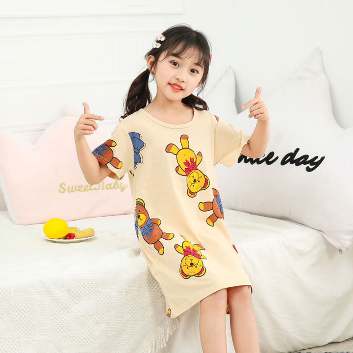Girls'%20Nightdress%20Children's%20Summer%20Clothing%20Short-Sleeved%20Cotton%20Dress%20Little%20Girl%20Thin%20Pajamas%20Princess%20Children's%20Loungewear%20-%20Image%204