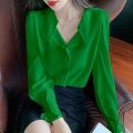 Design Chiffon Shirt Women's Long Sleeve Spring and Autumn New Korean Style Graceful Puff Sleeve Chic Top Bottoming Shirt Fashion.