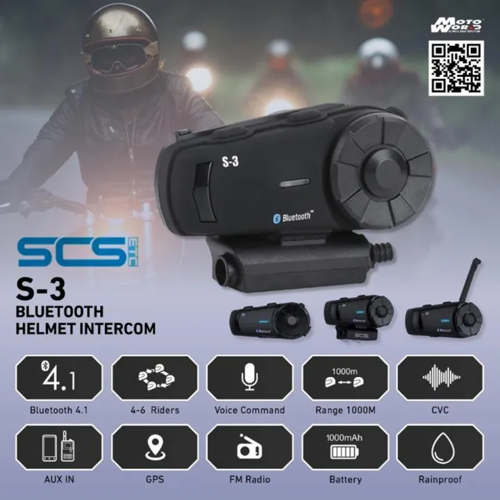 SCS S3 BLUETOOTH HELMET HEADSET MOTORCYCLE INTERCOM FM RADIO