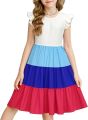 Kids Girls Summer sweet Dresses with Short Sleeve A-Line design and Tiered Midi Casual Sundress Size 0-12 Years old childrens. 