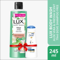 Lux Body Wash Freesia Scent & Aloe Vera 245ml-Dove Shampoo 79 ml free. 
