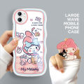 TA for iPhone 11 Back Cover Cute Melody Kuromi Fashion Wavy Phone Case With Free Holder Camera Protection Transparent TPU Soft Cover for Girls. 
