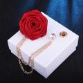 Hot Bridegroom Wedding Brooches Cloth Art Rose Flower Lapel Pin Well-designed Badge Tassel Chain Chest Brooch Fashion Badge. 