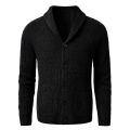 Men's Shawl Collar Cardigan Sweater Slim Fit Cable Knit Button up Black Merino Wool Sweater. 
