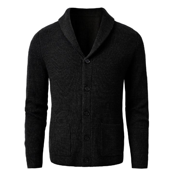 Men's%20Shawl%20Collar%20Cardigan%20Sweater%20Slim%20Fit%20Cable%20Knit%20Button%20up%20Black%20Merino%20Wool%20Sweater%20-%20Image%202