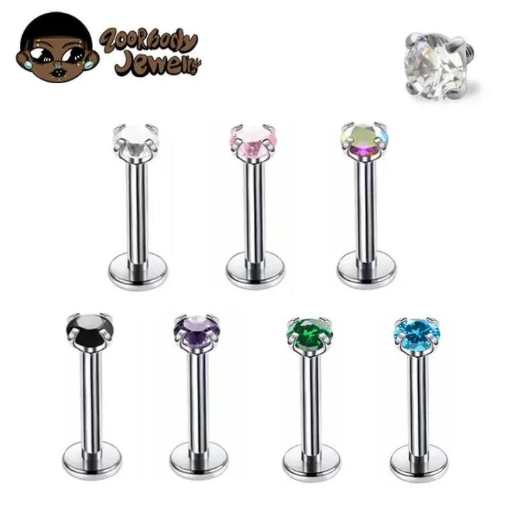 1Pcs G23 Titanium Piercing CZ Gem Internally Threaded Labret Monroe Lip Ring Tragus Nail Helix Earring Stud 16G 18G Body Jewelry