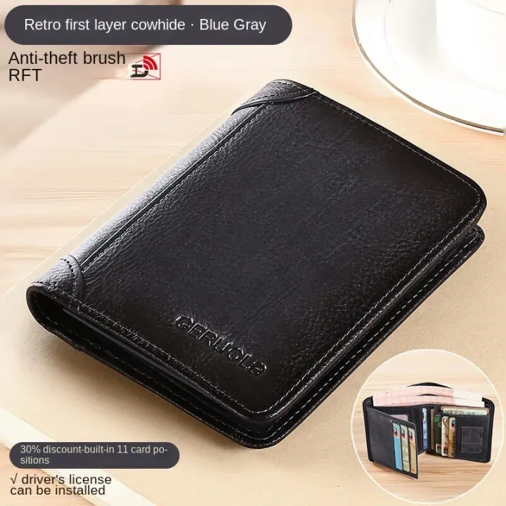 2023%20New%20Genuine%20Leather%20Rfid%20Protection%20Wallets%20for%20Men%20Vintage%20Thin%20Short%20Multi%20Function%20ID%20Credit%20Card%20Holder%20Money%20Bag%20-%20Image%206