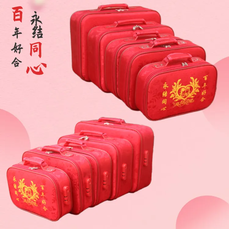 Marriage Dowry Boxes of Red Bride Password Suitcase Female