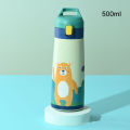 500ml Kids Thermos Bottle Stainless Steel Straw Thermos Mug Leak-Proof Vacuum Flask Children Thermal Water Bottle For School.