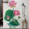 Chinese Style Lotus Flower Wall Stickers Self-adhesive Wall Decals Wallpaper Home Decor For Living Room Bedroom.