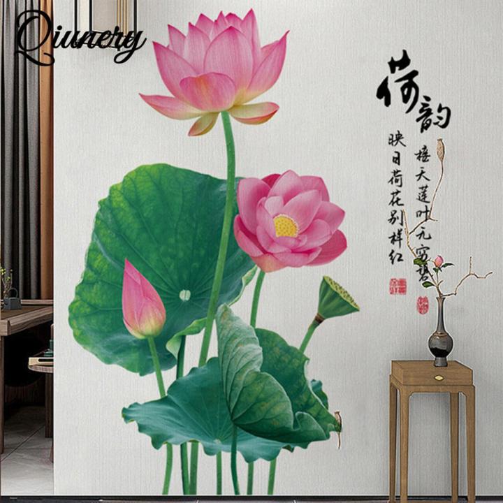 Chinese Style Lotus Flower Wall Stickers Self-adhesive Wall Decals Wallpaper Home Decor For Living Room Bedroom