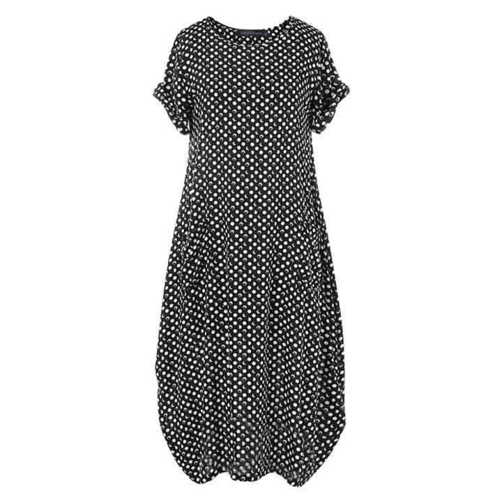 Fashion Summer Printed Dress Women's Sundress ZANZEA 2021 Short Sleeve Tunic Maxi Vestidos Female Casual Polka Dot Robe Oversize