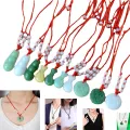 Organic Glass Popular Red Rope Beaded Pendant Wholesale Price All-Match Multiple Necklace Imitation Stone Mala Stall Temple Exhibition Hot Selling Jewelry Accessories Birthday Wedding Engagement Bridal Party Unique Gift Item for Ladies/Gents Green Color.