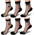 1/5 Pairs Women's Crystal Cotton Ice Socks Summer Short Thin Glass Socks Cool Breathable Comfortable Flower Embroidered Socks. 